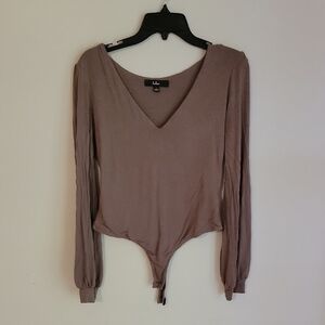 Lulu's Taupe Long Sleeve Women's Body Suit- LARGE